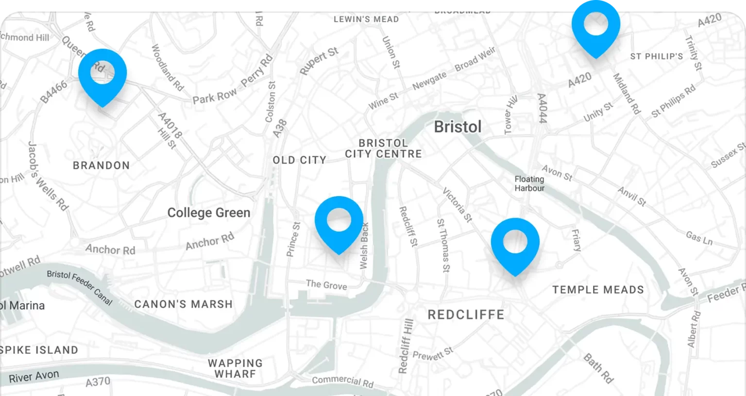 Map of bristol with Upgraded properties highlighted