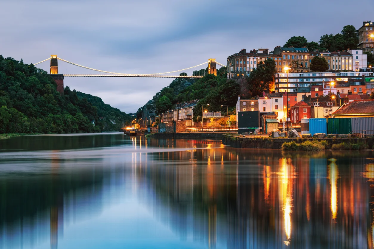 Clifton Suspension Bridge over the Avon Gorge at dusk